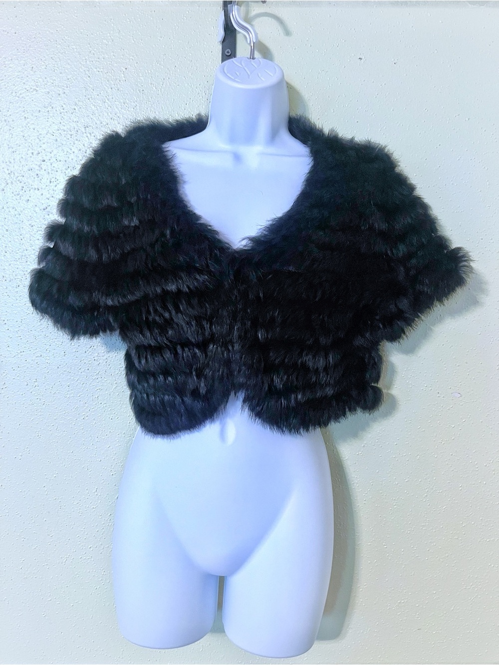Cejon genuine black knitted rabbit fur bolero, shrug, capelet, or cropped jacket - Picture 2 of 9